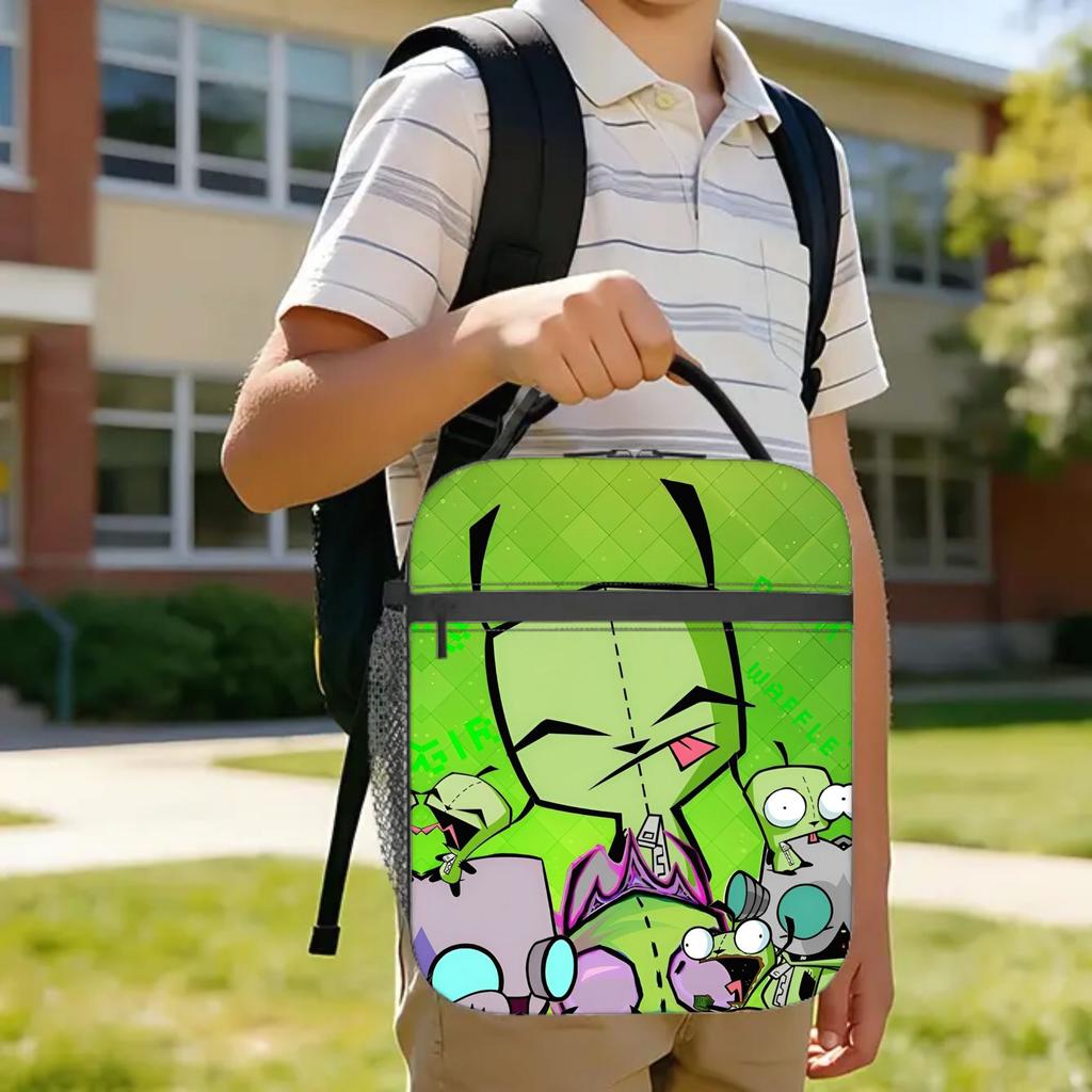 Kawaii Cartoon Invaders Zims Insulated Lunch Bags Cooler Bag Reusable,Meal Container Portable Tote Lunch Box College Travel