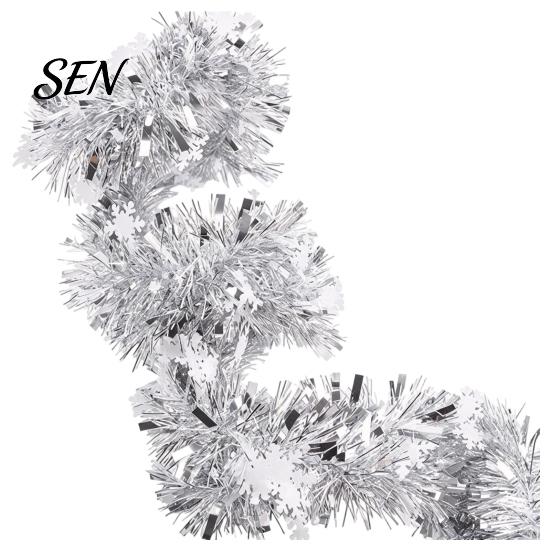 Christmas Gift Embellishment Snowflake Tinsel Garland, 200cm Light Blue Purple Foil Tree Ornament Ribbon Strip for Staircase Window, Holiday