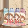 1PC Mom Daughter Floral Frame Cartoon Print 750ml Color Plastic Sports Water Bottle Leakproof Flip Straw Lid Suitable for Sports Office Home Use