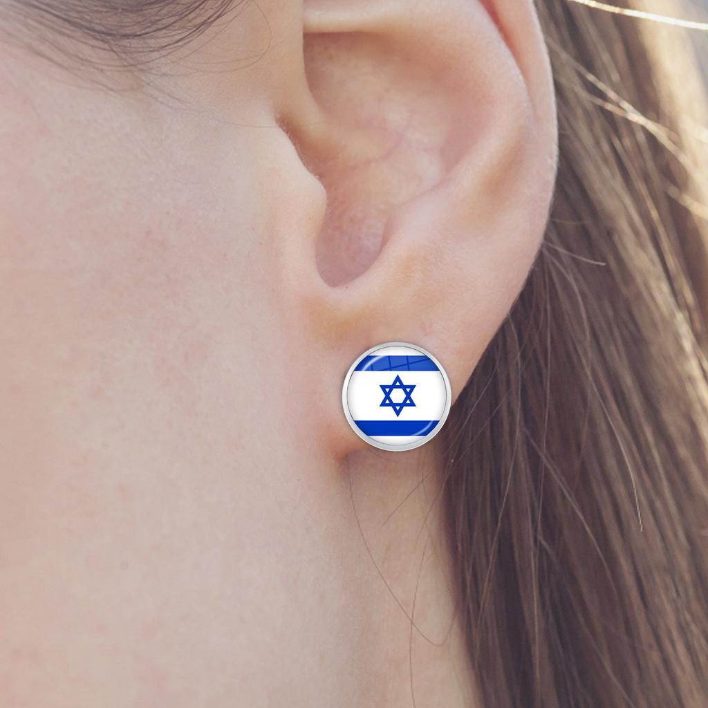 Vlastenecké náušnice s izraelskou vlajkou s bílým a modrým pruhem, šperky, podpora Izraele, proti násilí, výrobky ze skla a slitiny, stojím s Izraelem