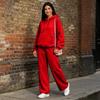 Women's Casual Two Piece Set with Drop Shoulder Drawstring Hoodie and Wide Leg Pants for Fall and Winter