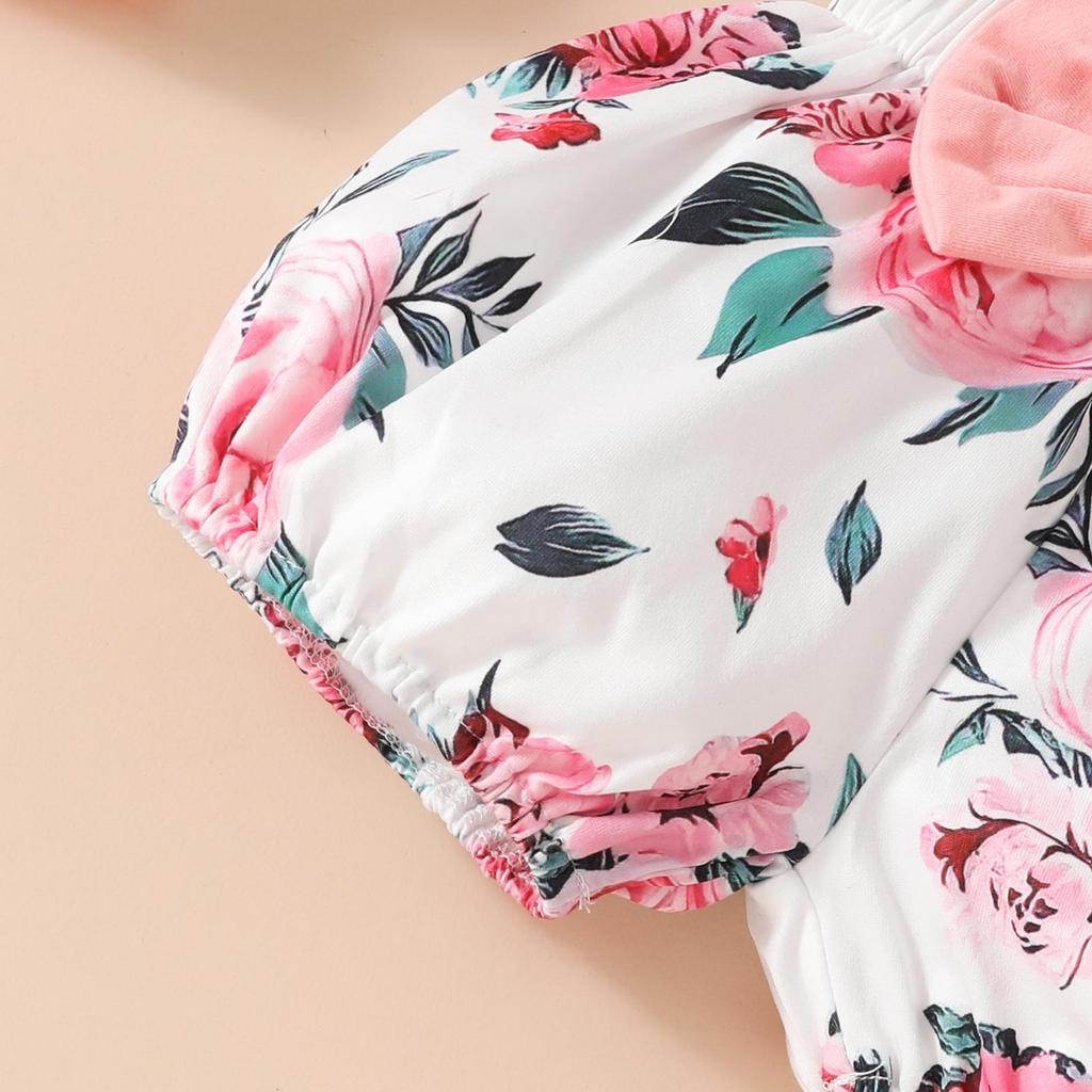Summer Baby Girl Floral Outfit: Lettered Flutter Sleeve Bodysuit & Bowknot Flower Shorts Set