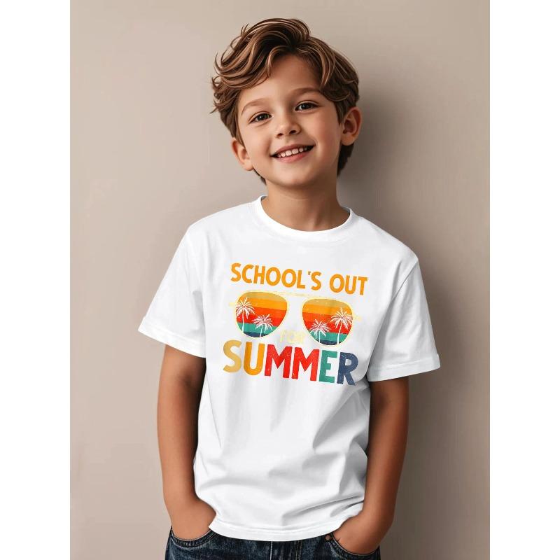 European Size Boys Crew Neck Short Sleeve T-Shirt, Fun Aesthetic Print 110 белый