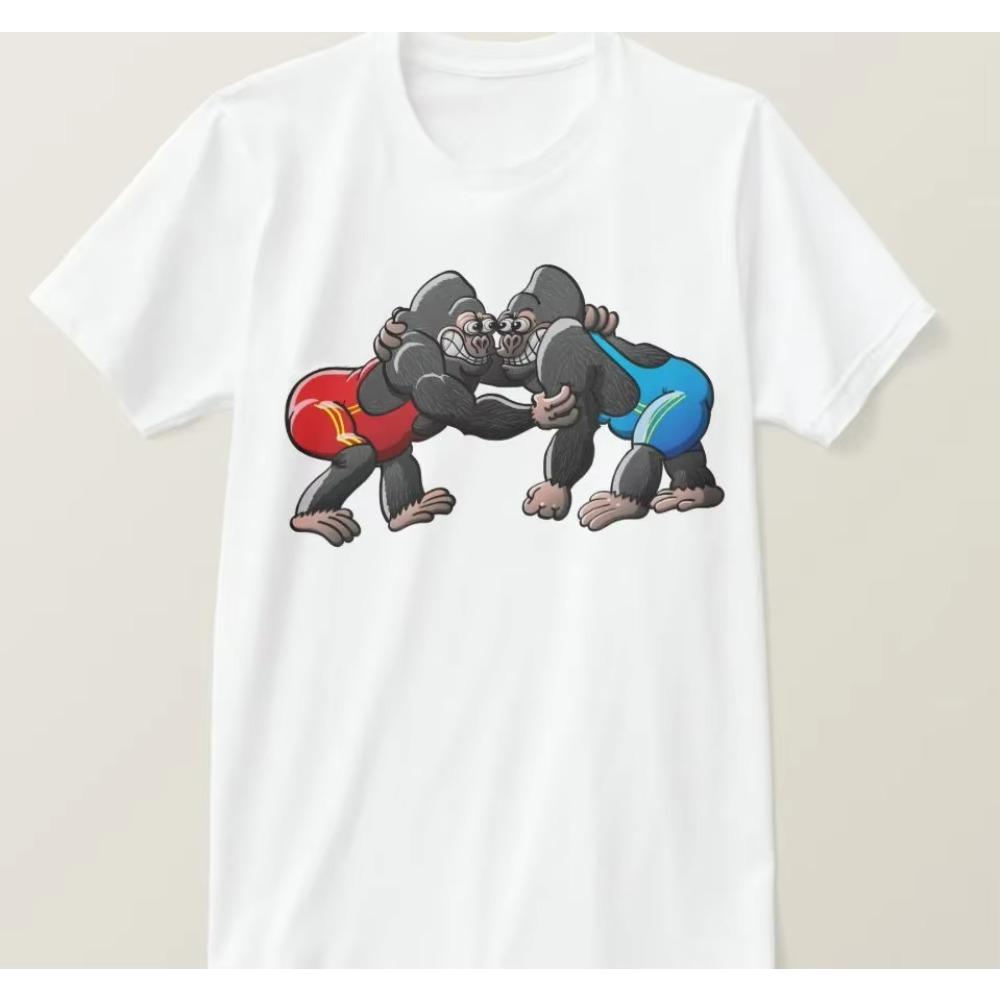 Funny Carton Gorillas Wrestling Printed Mens T-Shirt. Summer Cotton Short Sleeve O-Neck Unisex T Shirt New S-3XL