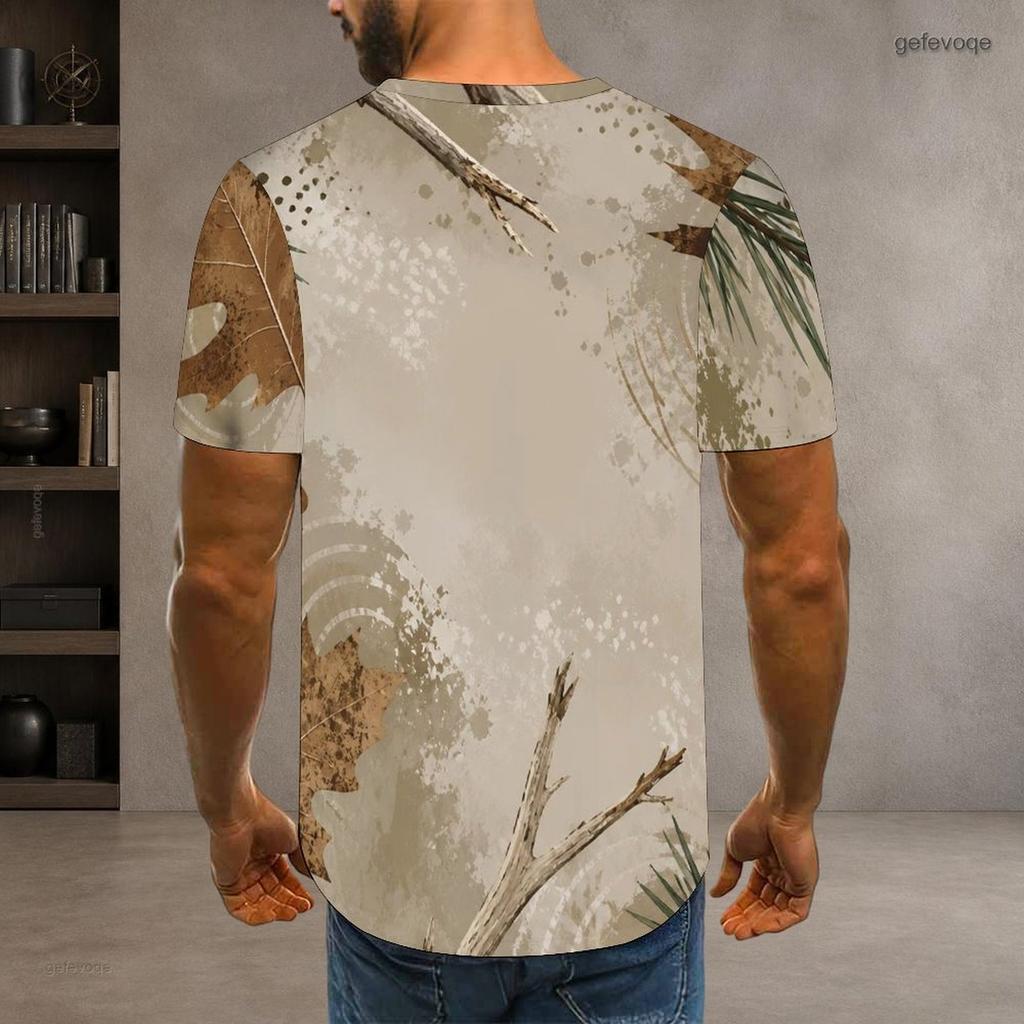 Men Plus Size Round Neck Short Sleeve Forest Camo Printed Straight Hem T Shirt