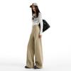 Early Spring Khaki High Waist Vintage Patchwork Slim Straight Wide Leg Denim Pants For Ladies Casual Pants Oversize Denim Trousers