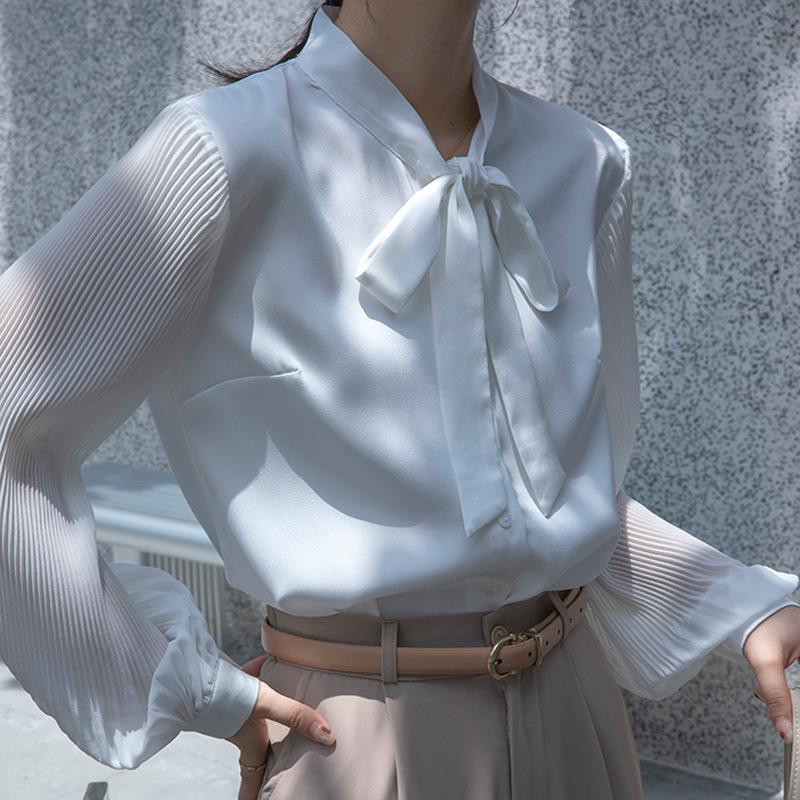 

Женская белая шифоновая рубашка с бантом из ленты - элегантный, профессиональный дизайн Double Extra Large белый