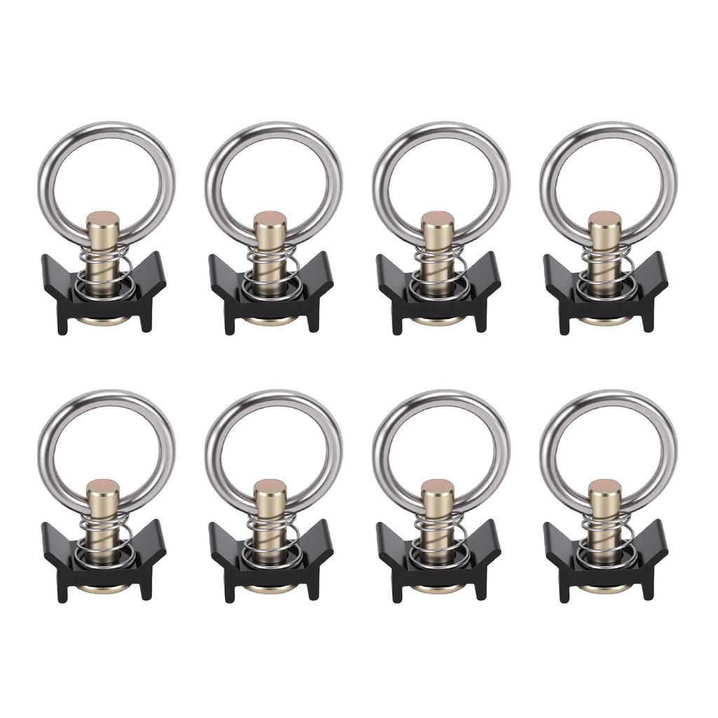8pcs L Track Single Stud Fitting with Round Ring 4,000 Lbs Reusable L Track Rail Tie Down O Ring for Truck Bed Trailer