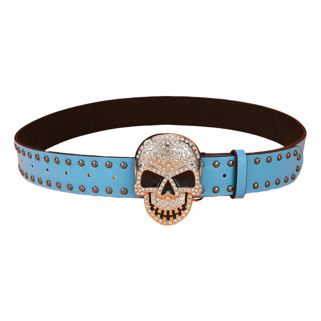 Fashion Rivet Studded Belt for Pants Jeans Rhinestone Studded Skull Buckle Belt Women Men Wasitband Formal Casual Belts