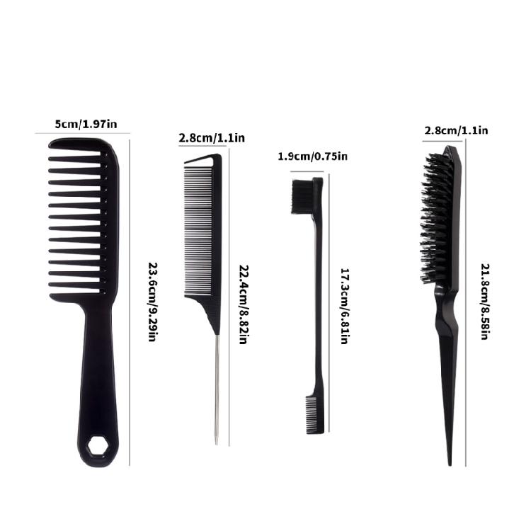 4cs Hair Brush Set Edges Control Brush,Ratted Tail Comb,Bristles Hair Brush Detangler Brush Wide Tooth Comb Travel Home