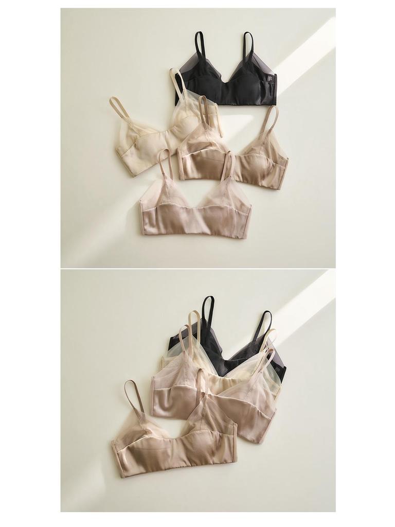 Reggiseno a Coppa con Orecchie di Coniglio, Intreccio in Rete di Raso di Seta - Senza Ferretto, Traspirante, Lingerie in Seta di Gelso Francese per Donna