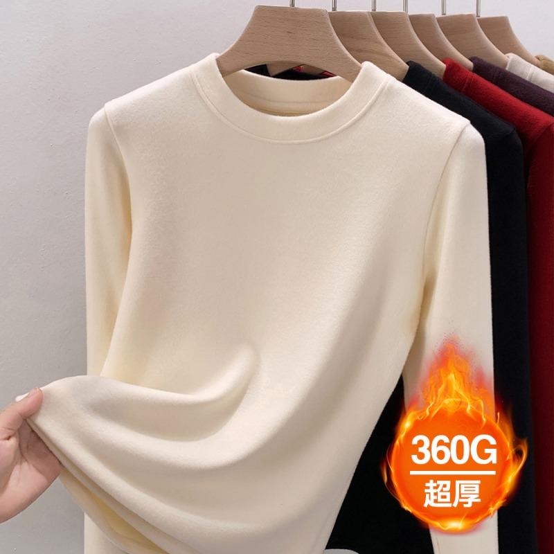 New thickened double-sided German velvet crew neck bottoming shirt for women's autumn and winter with velvet polished thermal top