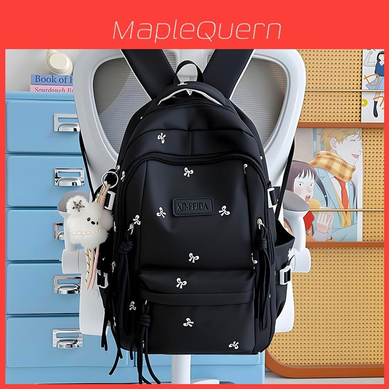 Girls School Backpack With Solid Color And Bow Embroidery Design For Middle School