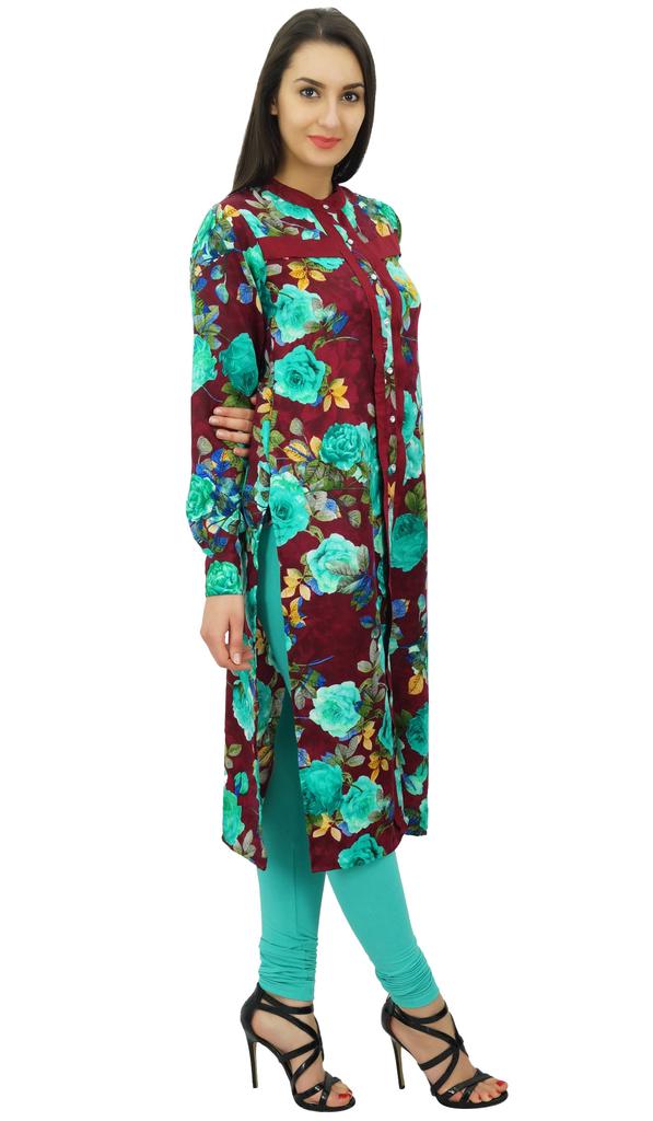 Bimba Floral Winter Tunic Rayon Kurta Straight Ethnic Kurti Blouse