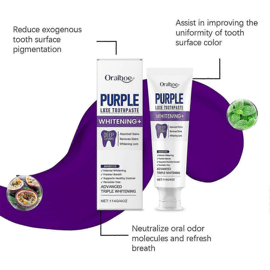 Purple Luxe Toothpaste, Multi-Effect Cleaning System, Hydroxyapatite & Papaya Enzyme, Triple Whitening, Stain Removal & Fresh Breath