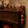 Xmas Fireplace Hanging Sign Christmas Door Topper, Funny Santa Claus Reindeer Sleigh Frame Holiday Decoration Corner Sign, Wooden Home Decor