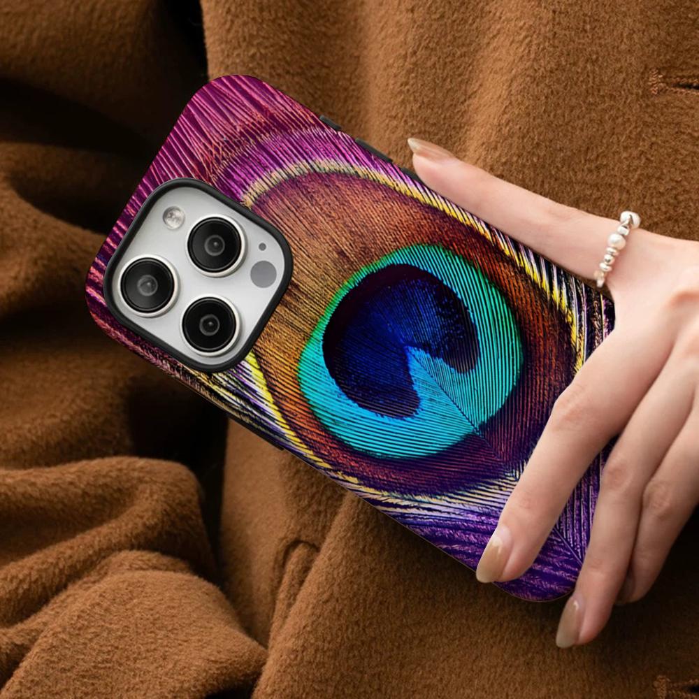 Peacock Feathers Phone Case For IPhone 16 15 14 13 12 11 Pro Max Plus Samsung S24 S23 Ultra Glossy HD Hard PC Cover
