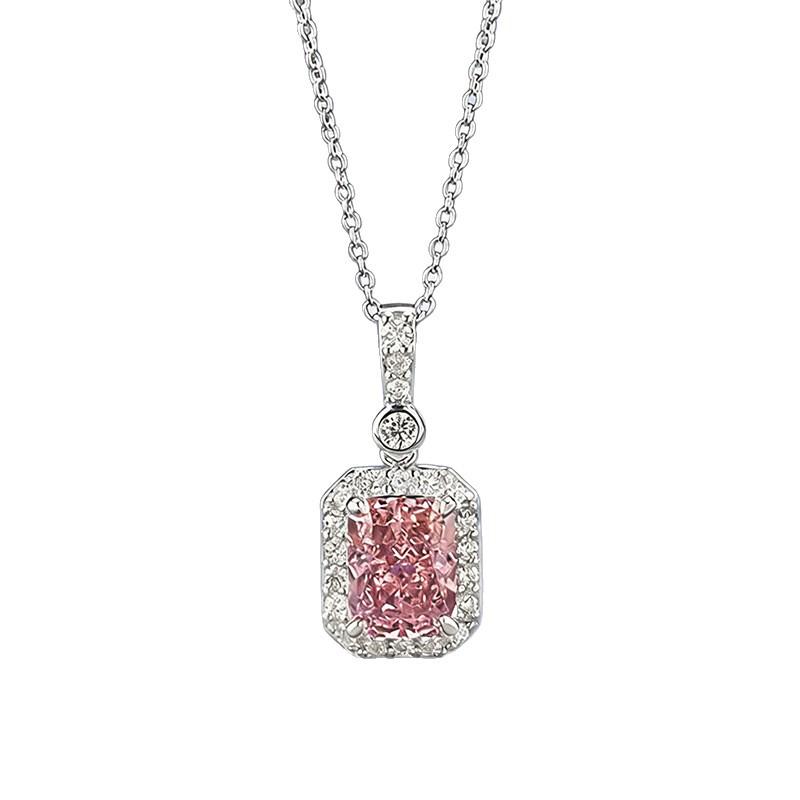 Xiancan Padparadscha Ice Flower Necklace with S925 Silver & High Carbon Diamond Pendant