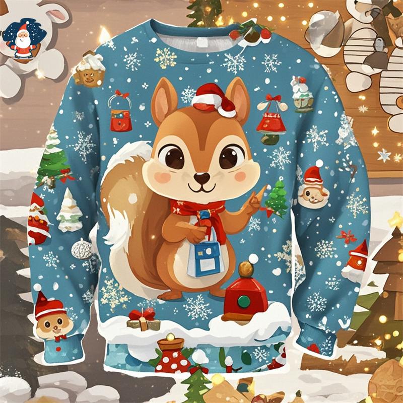 Funny Christmas 3D Printed Sweatshirts Cute Squirrels Graphic Ugly Christmas Sweater Christmas Jumpers Fashion Christmas Sweater
