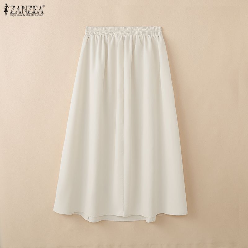 ZANZEA Women Casual Elastic Waist Loose Print Midi Skirts