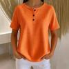 Plus Size Women's Solid Round Neck Short Sleeve Casual Top with Button Detail