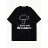 Oversized T Shirt Black Broccoli Graphic I Run On Veggies Print Vegan Lifestyle Casual Wear For Women And Girls
