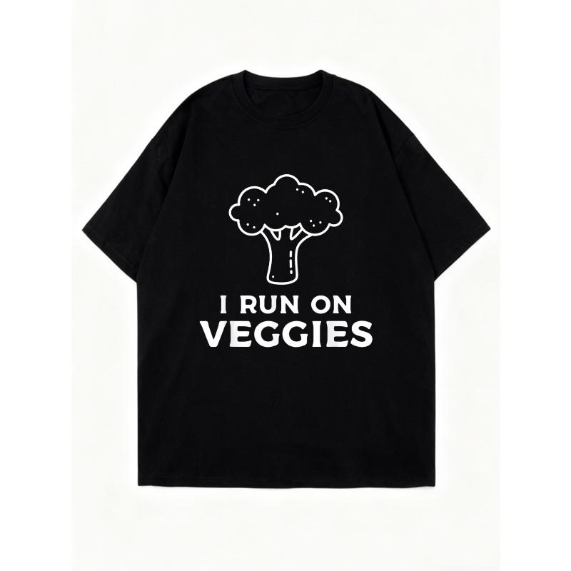 Oversized T Shirt Black Broccoli Graphic I Run On Veggies Print Vegan Lifestyle Casual Wear For Women And Girls