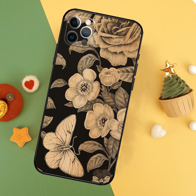 Tree Flower Bamboo Wood Phone Case For iPhone 17 16 14 13 12 11 15 Pro Max 12 13 Mini 16E 17 Air Shockproof Cover
