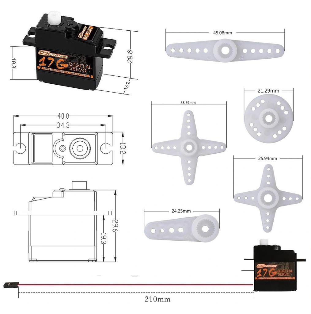 Two 17G Digital Servos, Waterproof, High Torque, Plastic Gear, Analog Servo, Low Noise, for 114 and 116 Scale RC Cars, Tanks, Boats, Models,