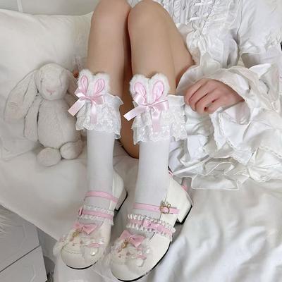 Japanse Harajuku Lolita Zoete Konijnenoren Sokken Dames Zomer Jk Strik Korte Sokken Lolita Kant Grote Kant Zoete Sokken