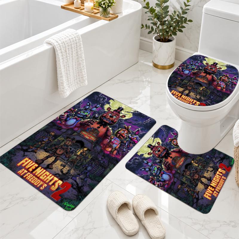 3Pcs Flannel Toilet Mat Set Five Nights at Freddy’s Bathroom Rug Non Slip Bath Carpet Home Decor