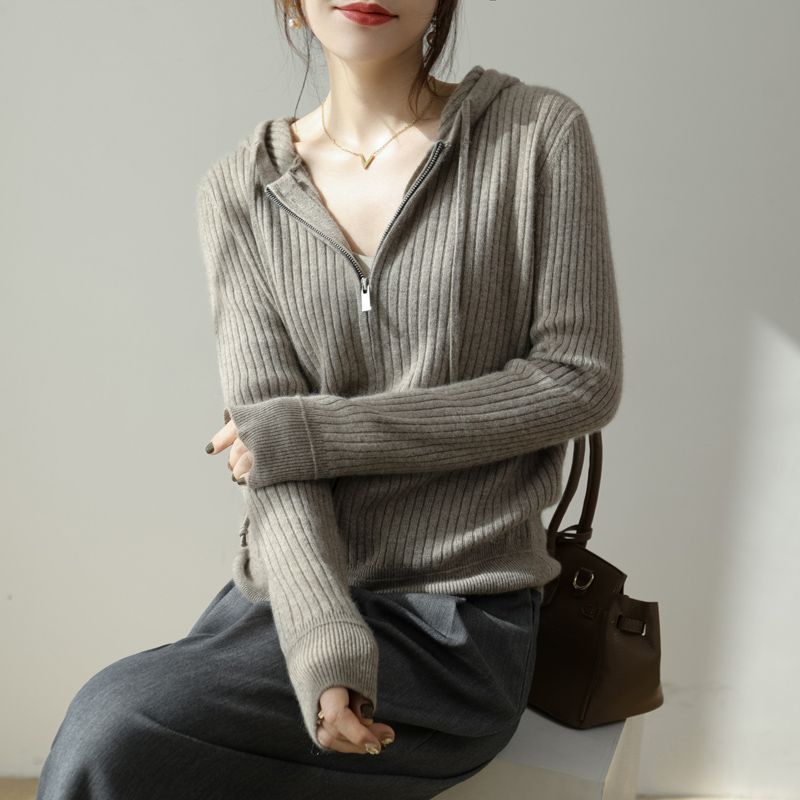 

Сплошной цветной корейский кардиган с капюшоном, женский свитер на весну и осень 2022, свободный вязаный свитер с длинными рукавами, повседневный свитер, пальто One Size темные хаки