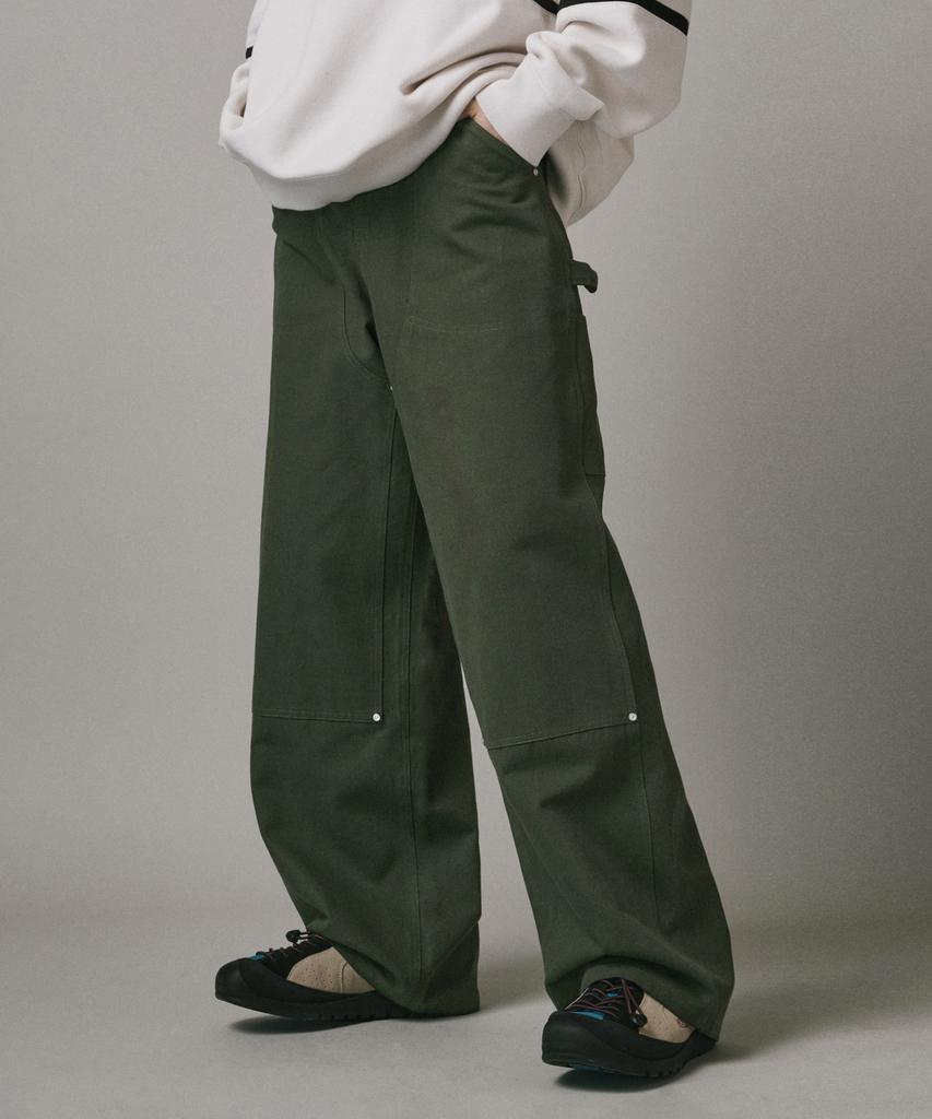 Beodeonteu Double Layer Carpenter Wide Cotton Pants [Khaki]