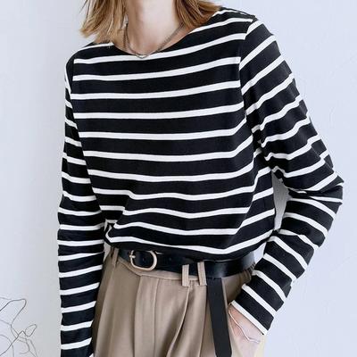 New Striped Women's Long-sleeved T-shirt In Autumn Japanese Simple Niche Casual and Versatile Round Neck Sweater Top