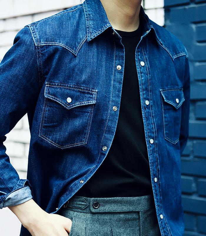 Maverick Western Shirt Indigo Blue S