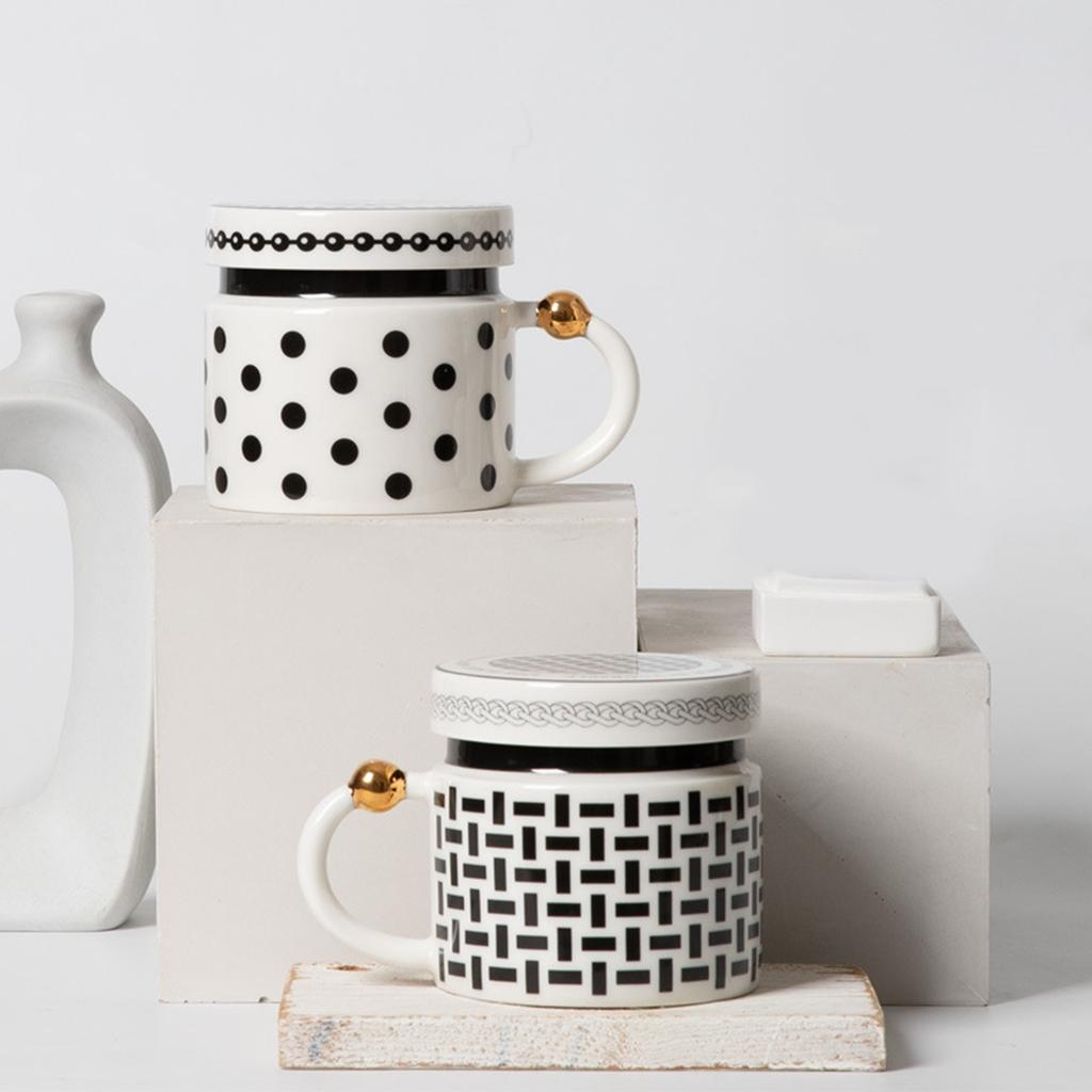 Black And  Polka Dot  Style Covered Ceramic Mugs, Water Cups, Coffee Cups, Breakfast Cups, Light Luxury Gift Creative Tea Cups