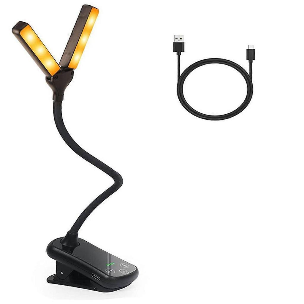 Dual Heads 14 LED Touch Control Reading Light with 8 Brightness USB Rechargeable Eye Care Book Light Clip On Book/Desk