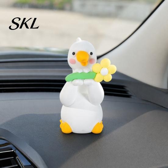 Dekorationsartikel für den Arbeitsplatz Harz-Enten-Dekor für Schreibtisch Auto-Armaturenbrett TV-Monitor, Mini-Kompaktes Zubehör-Figur, Niedliches mit Blume haltendes Ornament,
