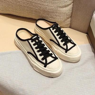 Women's Shoes Ins Fashionable All-Match Dissolved Shoes Spring and Summer Thick-Soled Canvas Shoes Women's Casual Sneakers White Shoes