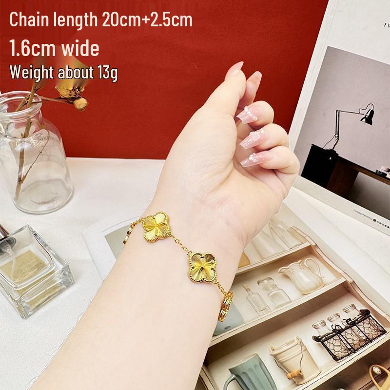 Vietnam Gold-Plated Clover Necklace, Ring & Five-Flower Bracelet Set