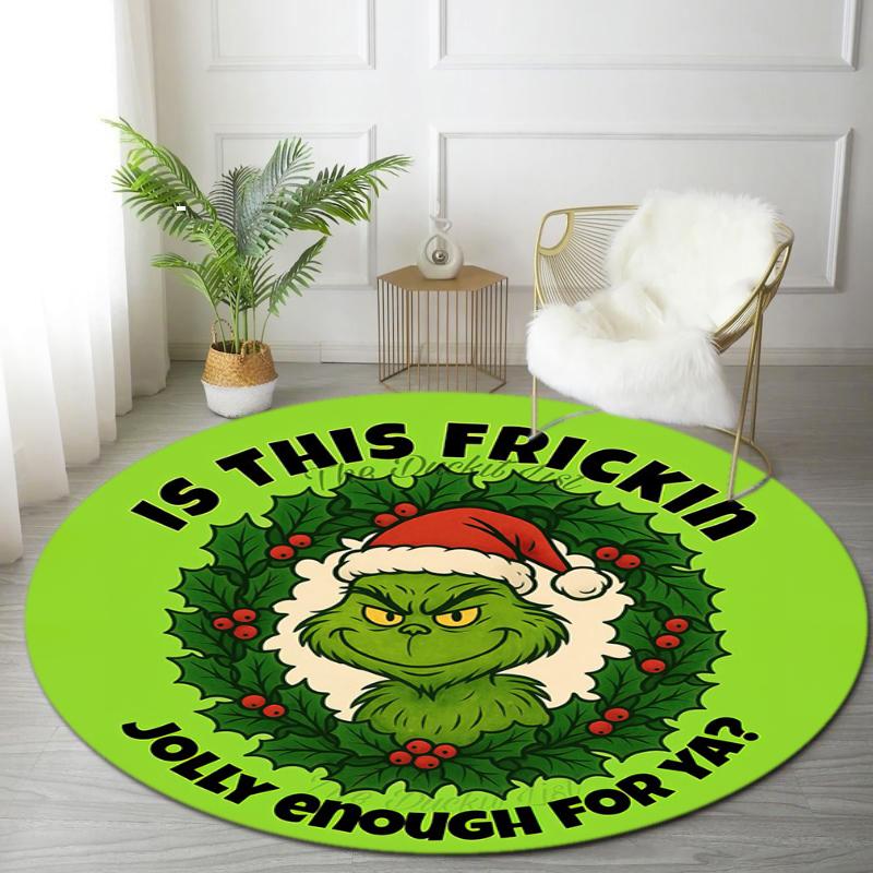 1pc Grinch Round carpet Painted Printed circular carpet, home door mat, outdoor travel protection carpet