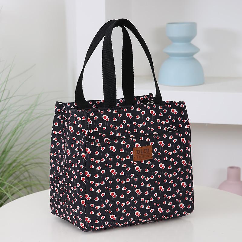 Elegante e prático: Bolsa Térmica Portátil para Almoço com Estampa Floral e Tecido de Nylon Espesso para Trabalho e Ar Livre