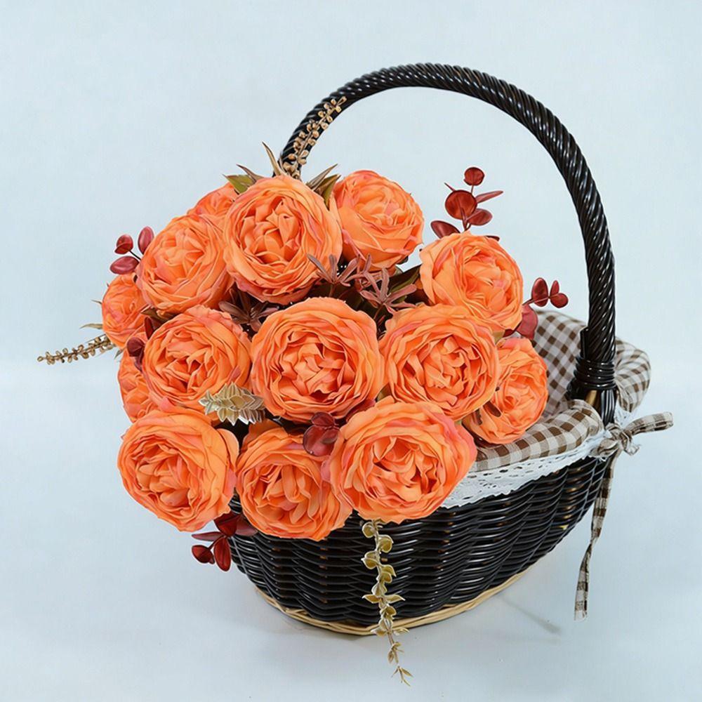 7 Heads Simulation Flower Rose Silk Petals Faux Flower Holding Bouquet Flower  Wedding Ornament