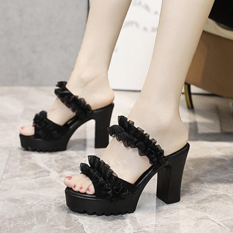 Comemore Thick Heeled Fish Mouth Sandals Summer Slip On Platform Slippers Womem's Shoes Lace High-heel Sandales