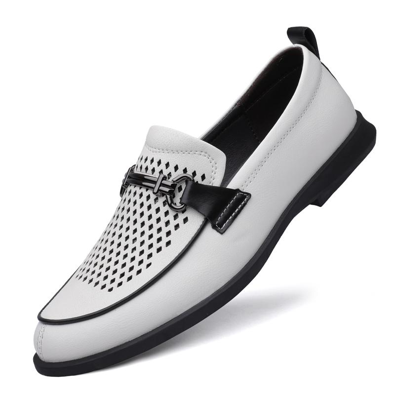 

Мужская повседневная обувь из натуральной кожи, деловые мягкие кроссовки, мужские мокасины, дышащие белые туфли для вождения без застежек, мужские туфли на плоской подошве 40