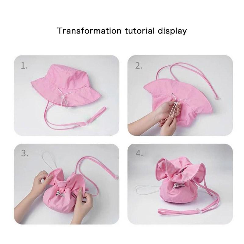 Women Summer Quick-drying Fisherman Hat Large Brim Sunshade Bucket Cap Korean Girl Beach Travel Caps Dual-use Variable Bag