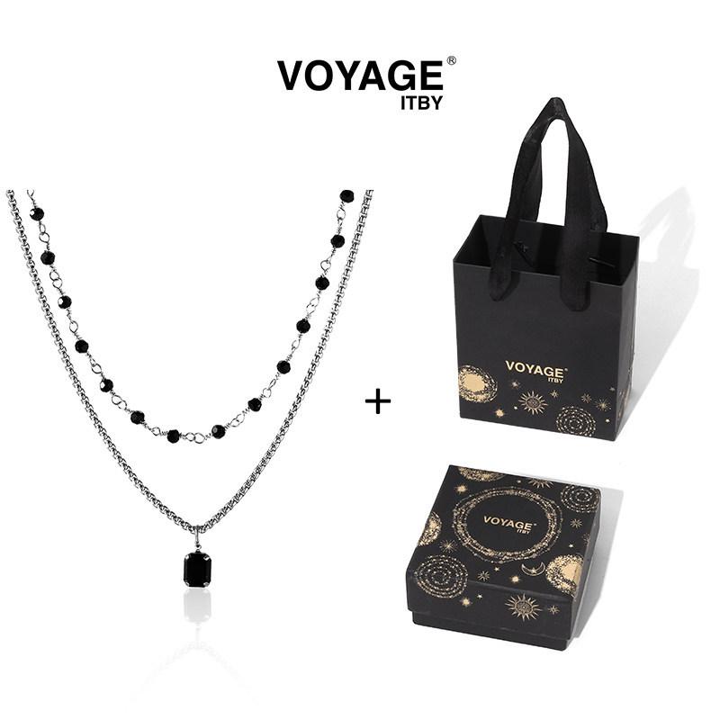 Double Layer Black Diamond Pendant Clavicle Necklace - Sweet & Spicy Style, High-End Light Luxury for Women