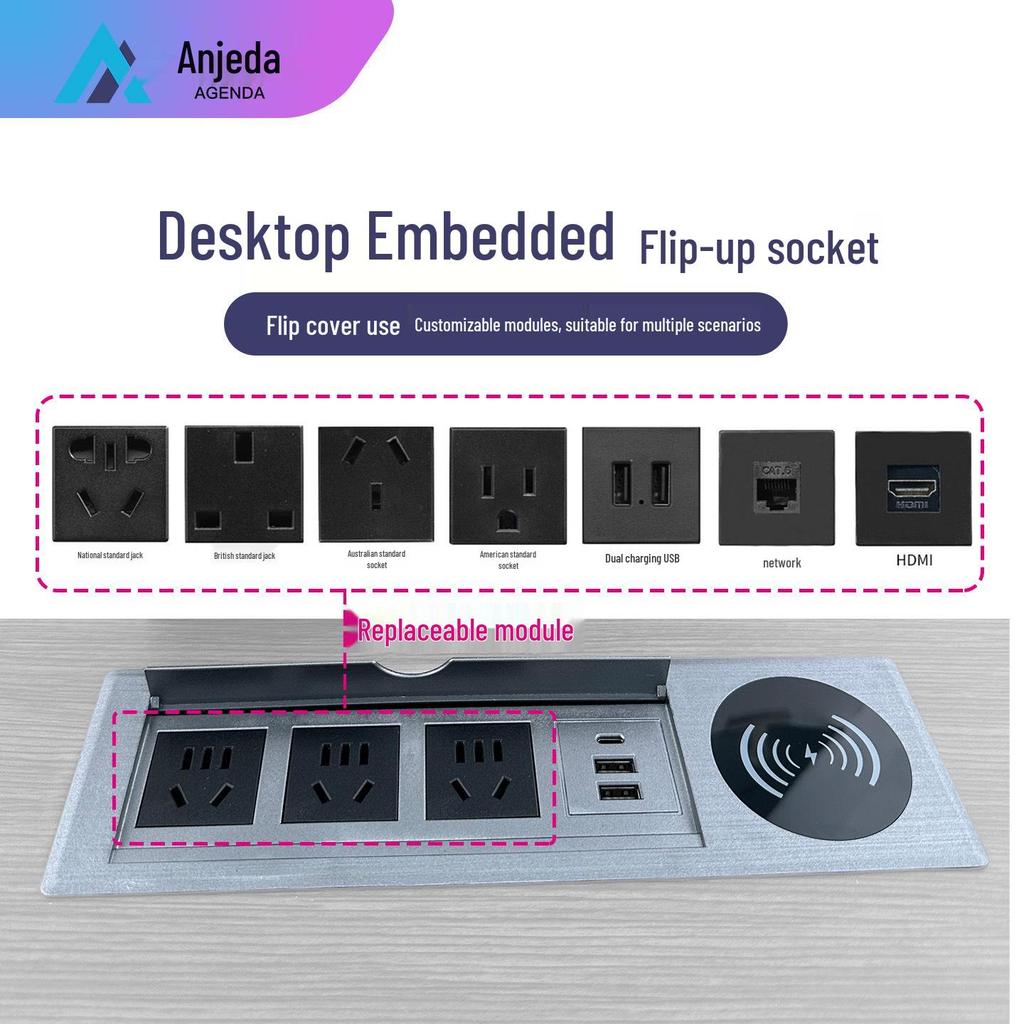 Flip-Top Office Desk with Built-in Wireless Charger & Power Strip