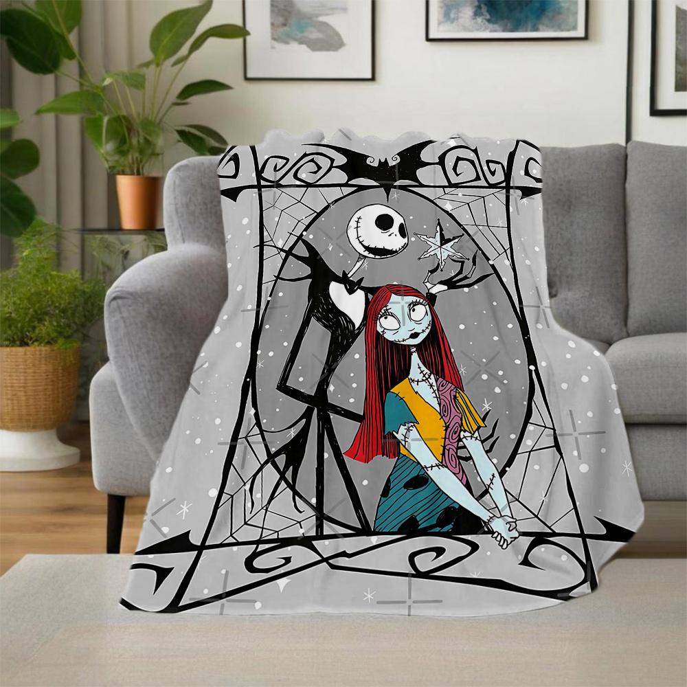 1pc, Jack Skellington and Sally Blanket Seasonal Home Decorative Throw for All Seasons, Living Room, Travel, Camping, Car Blankets