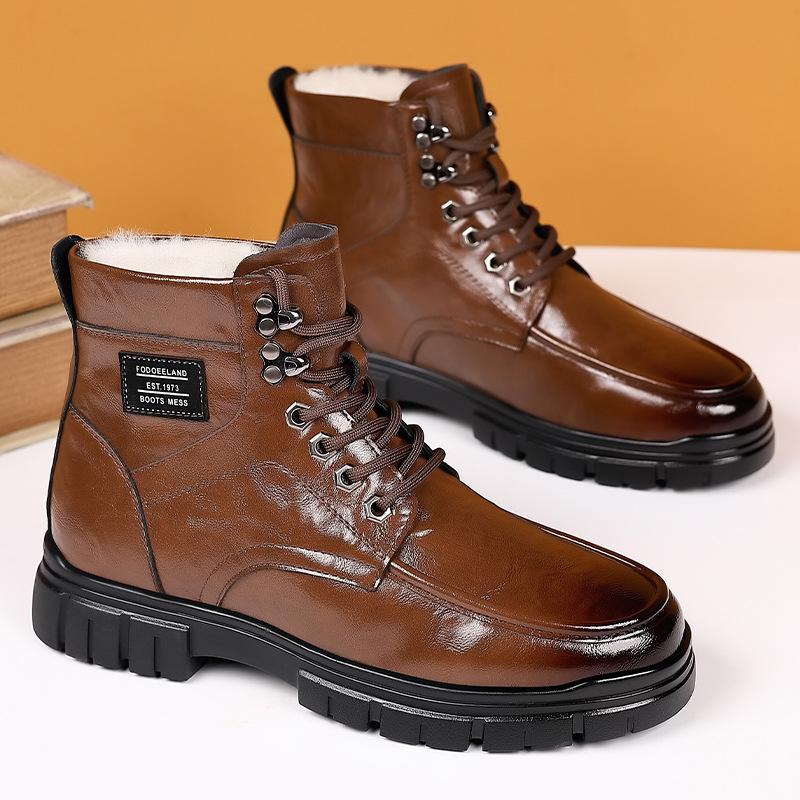 

Martin boots men s autumn and winter velvet thermal cotton boots 2025 new high-top middle-aged and elderly leather shoes 44